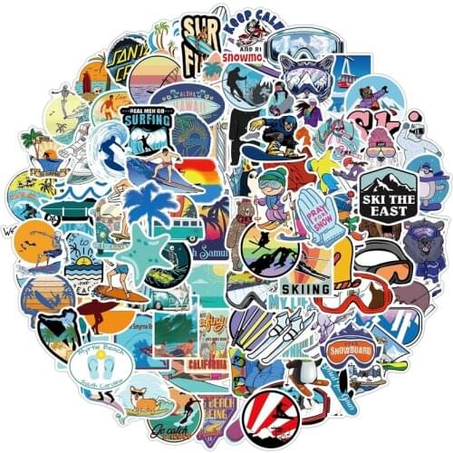 10/50/100pcs Outdoor Surf Stickers Sports Tropical Beach Surfing Waterproof Stickers To DIY Surfboard Car Skateboard Sticker