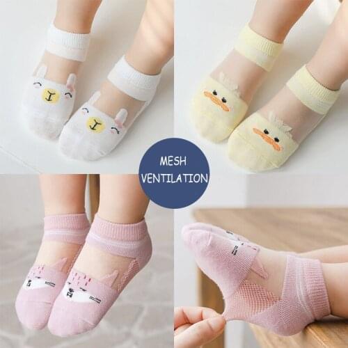 Newly 5 Pairs Baby Summer Socks Kids' Soft Mesh Ultra Thin Socks Non-slip Super Cute Design with Elastic Ankle