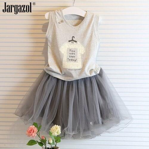 2019 Girls Clothes Set New Fashion Summer Grey Shirt And Tutu Skirt For Kids Baby Outfits Children Cotton Clothes Set Girls Set