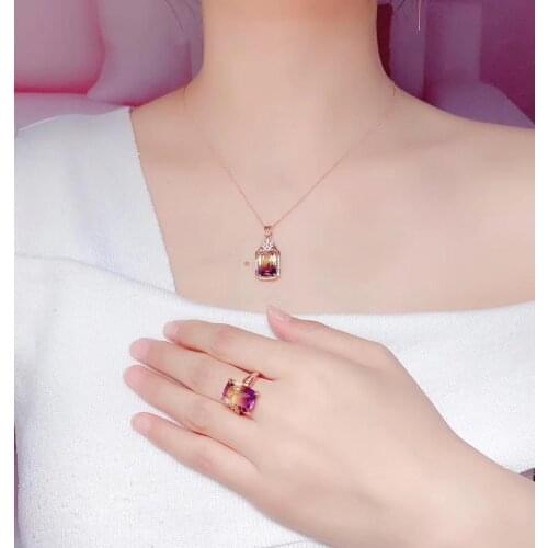 New Arrival Natural and Real Ametrine jewelry set Natural Real Ametrine 925 sterling silver 1pc pendant,1pc ring