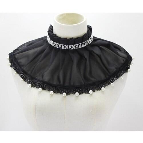 New chiffon decorative collar lace edge fold high Beaded lace decoration bow fold shawls fake collars Wrap Cloak detachable tie