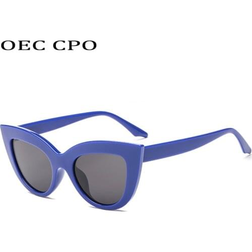 OEC CPO Sexy Cat Eye Sunglasses Women Brand Design Fashion Personality Purple Sun Glasses Female Shades Plastic Eyeglasses O918