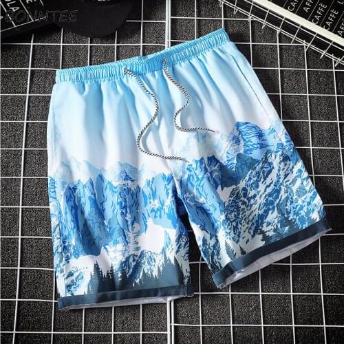 Board Shorts Men Cartoon Printed Plus Size M-4XL Elastic Waist Beachwear Breathable Summer Males Short Trousers Quickly Dry Chic