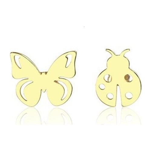 RIR Minimalist Stainless Steel Cute Gold Butterfly Stud Earrings Natural Ladybug Earrings Insect Jewelry