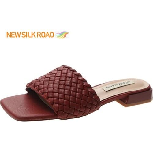 Woman Slippers Casual Summer Flats Square Open Toe Slip On Slides Clogs Womens Shoes Knitted Style Ladies Beach Zapatos Female