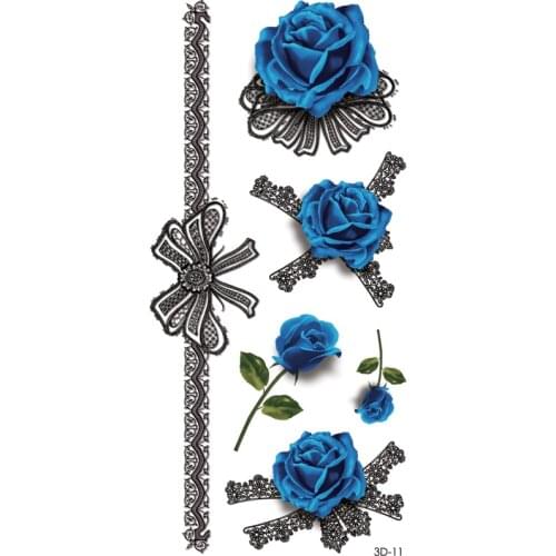 Blue lover Rose Waterproof Tatoo sticker Women Henna blue Rose Temporary Tattoo Sticker 10*20cm