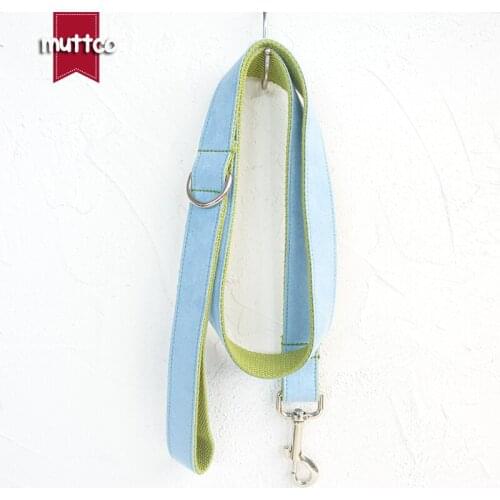 MUTTCO retailing self-design modern dog leash BLUE COVER GREEN handmade poly satin and nylon collars and leashes 5 sizes UDL033