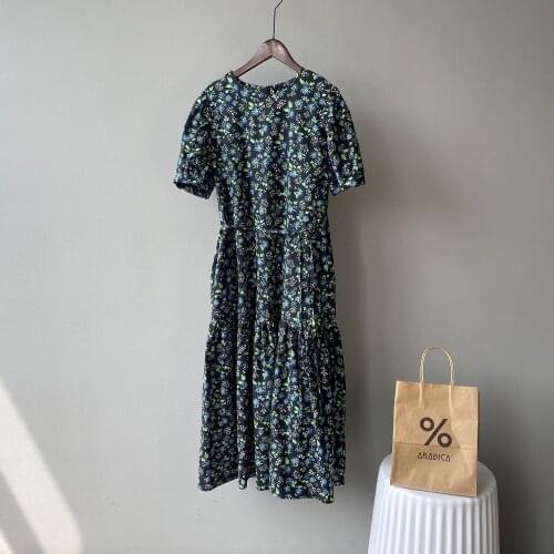 2021 O Neck Loose Boho Style Floral Print Pleated Dress short Sleeve Women long Dress Ladies Dresses Beach Sundress Vestido