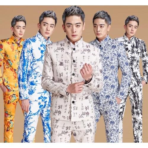 Singer star style dance stage clothing for men suit set with pants hinese tunic suit mens wedding suits costume formal dress