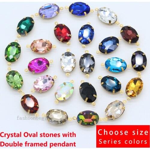 Crystal jewelry gold plated double pendant oval crystal glass rhinestones jewelry diy Wedding dress Headwear costume decoration
