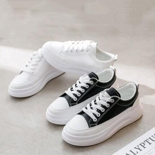 Lace-up White Flats Women Wedge Platform Shoes Fashion Chunky Black Sneakers 2021 New Casual Basic Mesh Running Tennis Zapatos
