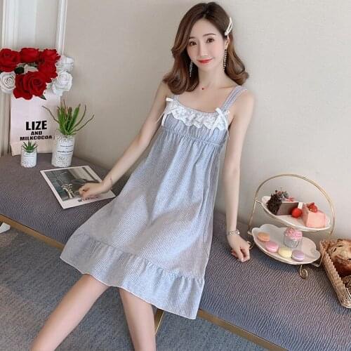 100% Cotton Princess Sexy Lace Lingerie Spaghetti Strap Nightgowns for Women 2021 Summer Sleepwear Night Dress Nightdress Nighty