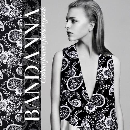 115cm new silk cotton fabric black and white cashew flower small heavy cotton silk cloth silk fabric shirt skirt clothing fabric