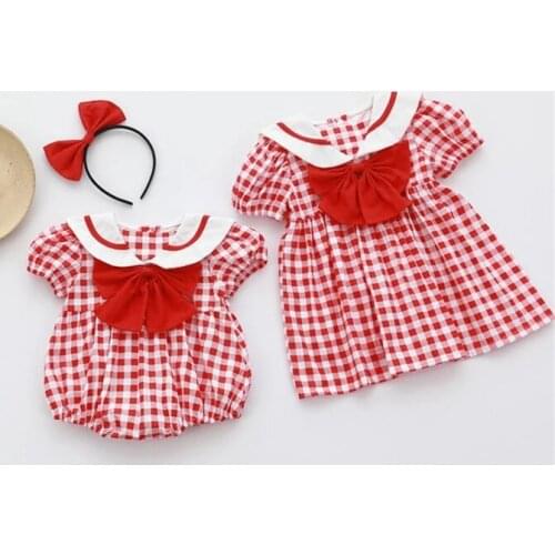 2pcs Baby Girls Clothes Little Girl Plaid One Piece Dress Newborn Infant Romper Jumpsuit Cute Children Sister Matching Outfits