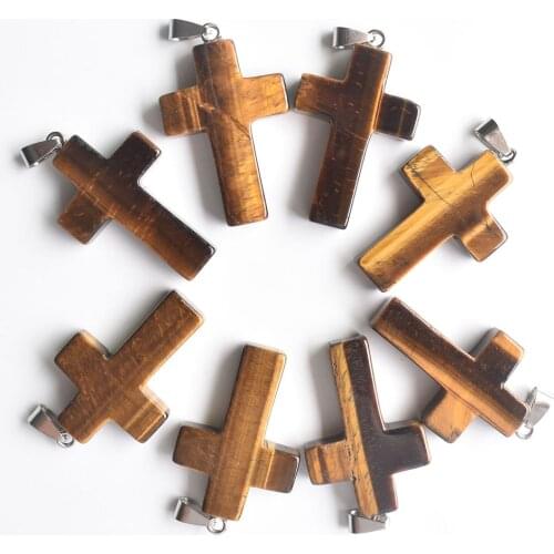 2020 Natural tiger eye stone large cross charms pendants for Necklaces jewelry making wholesale 8pcs/lot free shipping