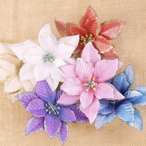 5pcs 12cm Merry Christmas Tree Decorations Artificial Christmas Flowers Glitter Fake Flowers For Home Decor Navidad Kerst Flower