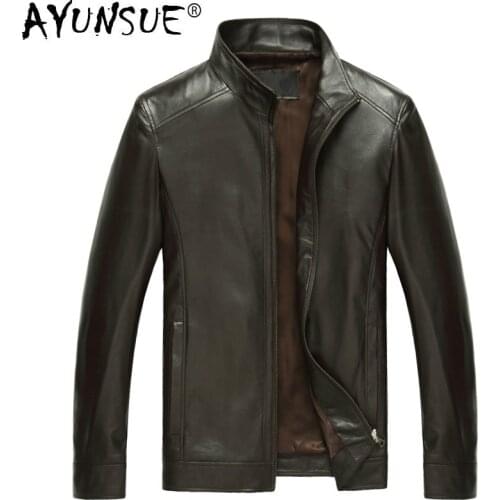 AYUNSUE Spring Genuine Leather Jacket Men 100% Sheepskin Coat for Men Leather Jackets Plus Size Casaca Cuero 14B0109 KJ2118