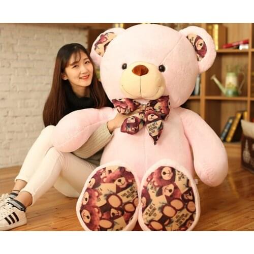 Large 140cm printing bowtie pink teddy bear plush toy creative toy pillow lovely bear soft doll hug pillow birthday gift b2119