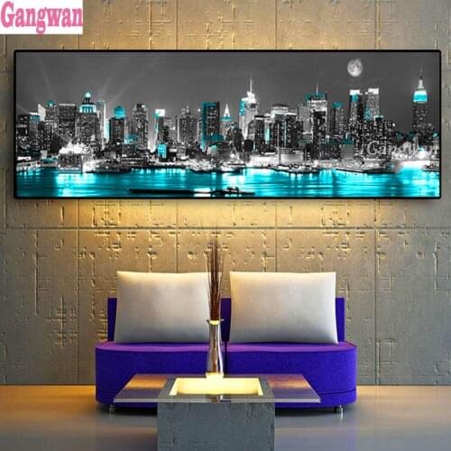 Large 5D Diamond Painting new york black and white blue city night landscape Home Decoration Full Drill Embroidery Handicraft