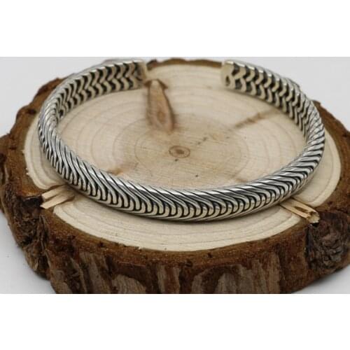 925 soild Sterling Silver Women Men rope Cuff bangle bracelet Jewelry gift A3769