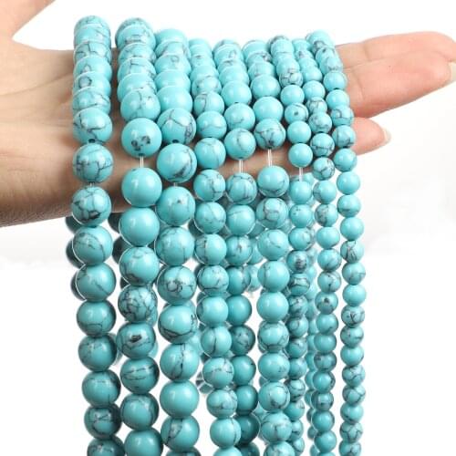Natural Stone Beads Lake Blue Howlite Turquoise Round Loose Spacer Beads For Jewelry Making DIY Charm Accessories 4/6/8/10/12MM