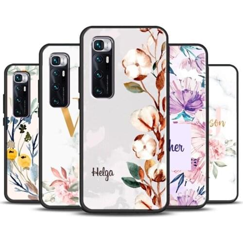 PERSONALISED floral name initial Case For Xiaomi Mi Note 10 Lite Mi 9T 10T Pro Mi 11 Ultra Cover For POCO X3 Pro F3 M3 Pro