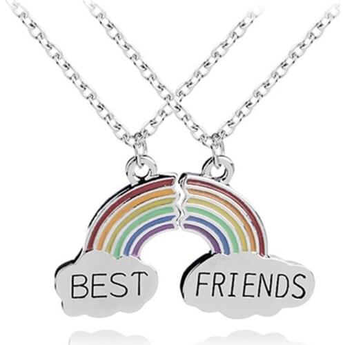 Ccreative Rainbow Friends Two-piece Mosaic Necklace Creative Rainbow Cloud Best Friend Jewelry Gift for Friends Collares