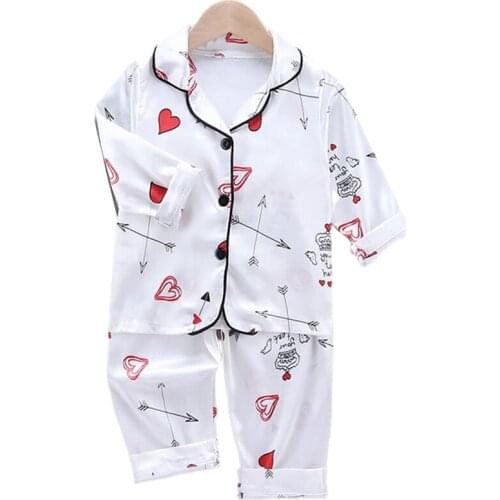 Kids Pajamas Baby Autumn Winter Long Sleeve Tops+Trousers Silk Sleepwear Set Print Comfort Girl Boy Nightwear Clothing