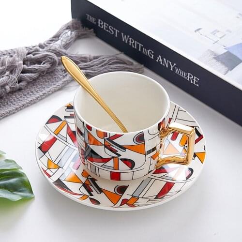 Home Dinnerware Cup With Saucer Coffee Cup Set With Golden Handle Bone China Tea Mug Drinkware Set Chirstmas Colorful Tableware
