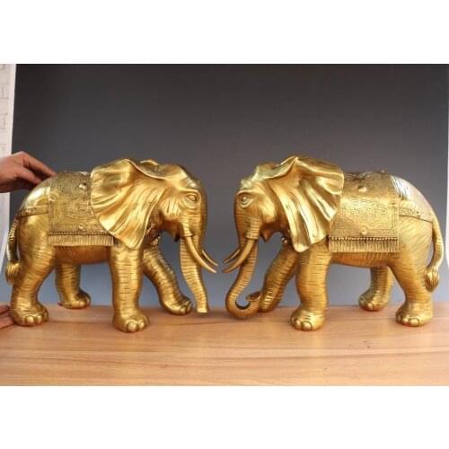 China Royal Palace Brass Copper FengShui Auspicious Elephant Animal Statue Pair