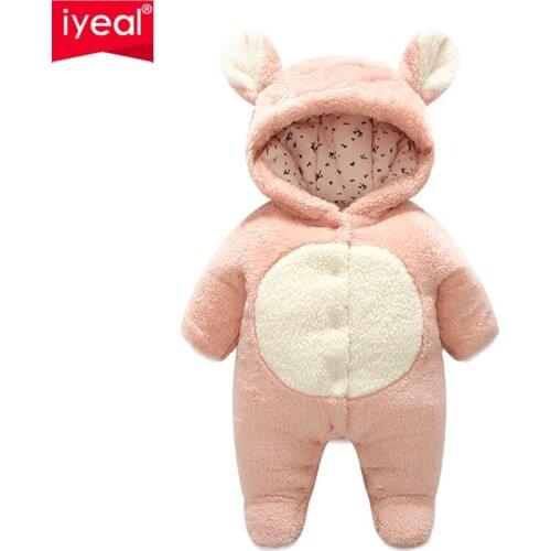 IYEAL Winter Baby Rompers Long Sleeve Warm Coral Fleece Hoodies Overalls Newborn Toddler Infant jumpsuits Children Outwear