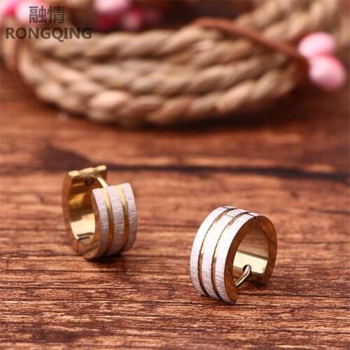 RONGQING 1pair Round Clip Earrings Fashion Jewelry Factory Direct Stainless Steel for Women gift
