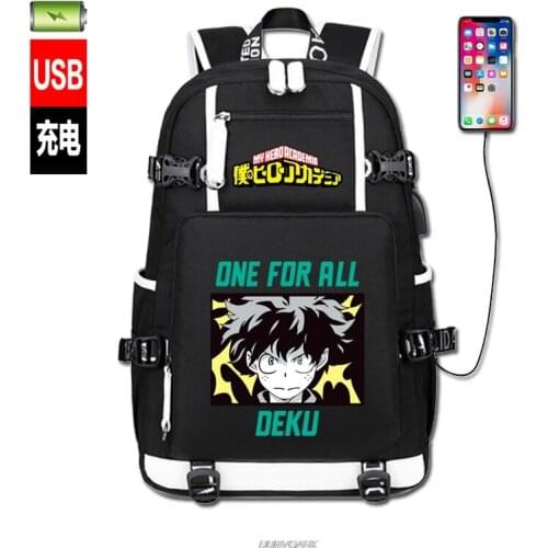 My Hero Academia Women Men Backpack 18 inch Laptop School Bag USB Charging Waterproof Midoriya Izuku Male Mochilas Backpacks