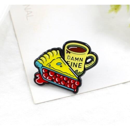 Cartoon Pomegranate Cheesecake Coffee Cup Enamel Brooch Afternoon Tea Dessert DAMN FINE Cute Pin Badge Friends Children Gifts
