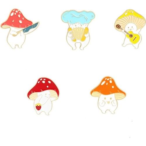 Cute Mushroom Pins Enamel Pin Lapel Badge Cartoon Plant Enamel Pin Set, Jewelry for Backpack Cloths Hats Decorations, 5 Pieces