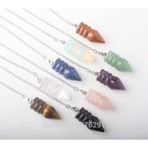 Natural Pink Quartz Lapis Lazuli Amethysts Dowsing Pendulum Pyramid Pendants Healing Amulet Crystal 1PCS