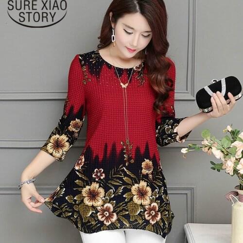 2018 New Fashion women blouse shirt plus size 4XL Chiffon red womens clothing o-neck floral Print feminine tops blusas 993D 30