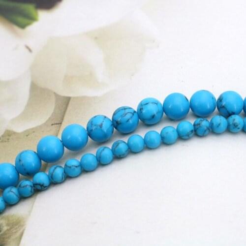 New!Blue Turkey stone black lines round 4/6mm size optional loose beads 15 inches DIY jewelry making design gifts