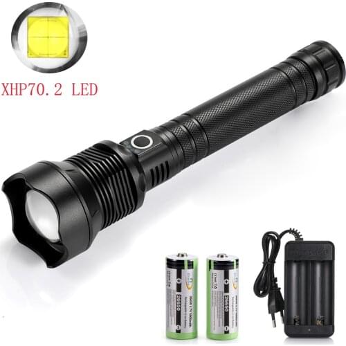 New led flashlight xhp70.2 most powerful Zoom Tactical flash light 18650 / 26650 torch lantern hunting lamp hand light