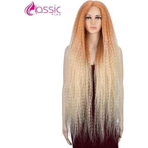 38 Inch Long Kinky Straight Wig For Women Orange Pink Ombre Colored Cosplay Wig Middle Part Lace Wigs Black Synthetic Lace Wig