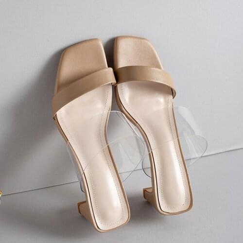 Elegant Red White Sandals Slio-on Genuine Leather Square Heel Open Toe Women Shoes Stylish Shallow Sandals