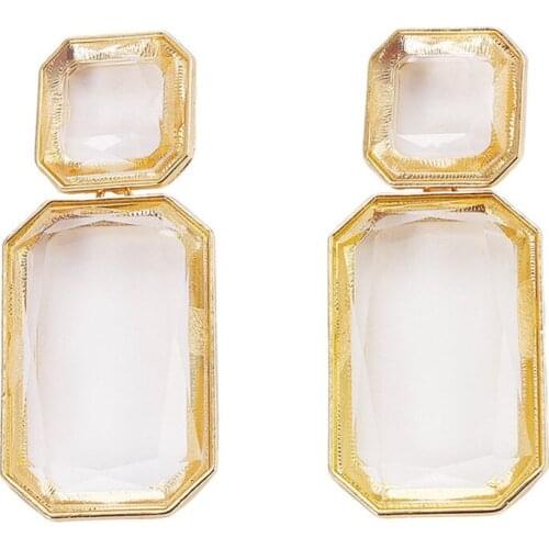 FYJS Unique Light Yellow Gold Color Layer Rectangle Shape Many Style Quartz Stone Stud Earrings Modern Accessories