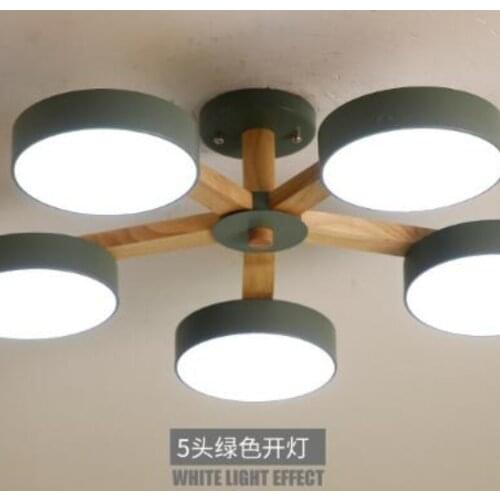 Nordic Solid Wooden Ceiling Chandeliers Surface Mounted With Iron Lampshade Ceiling Tree lamps Indoor Led Lustre Light Fixture