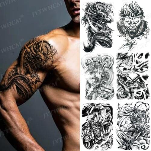 Buddha Head Tattoo Sticker Black Sketch Realistic Waterproof Temporary Tattoo On Body Flash Monkey Cloud In The Dragon Stickers