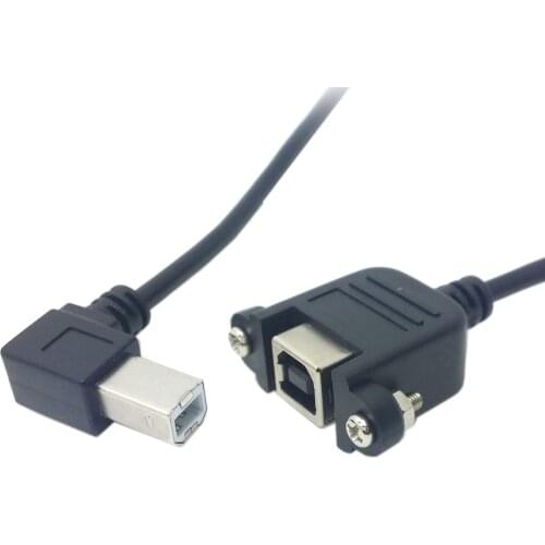 90 Degree Left Angle USB B Type Male to Female Extension Cable with Screws for Panel Mount 50cm