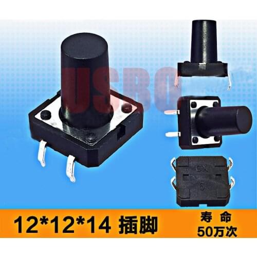 12*12*14/13/12/11/10mm Hight Quality Touch Tact Switch Durable Tactile Push Button Switch 4 Foots Black
