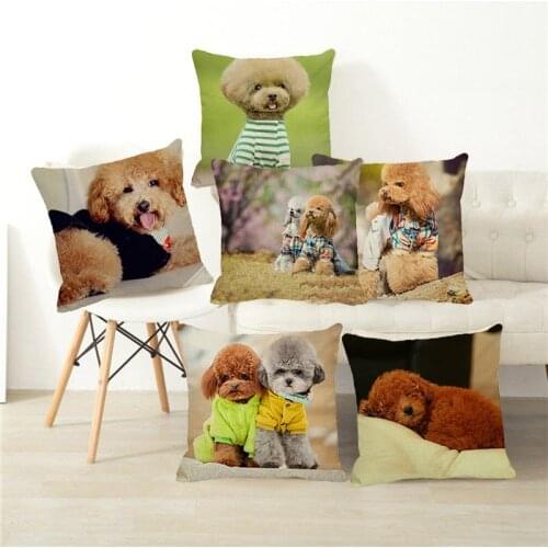 XUNYU 45x45cm Cushion Cover Little Cute Dog Throw Pillow Case Linen Cushion Case Sofa Bed Decorative Pillowcase C0024