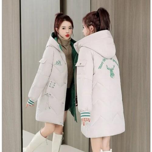 Oversize S-3XL Padded Clothes Female Coat 2021 Print Women Winter Jacket Long Fashion Warm Coats Hooded Thicken Parkas Outerwear