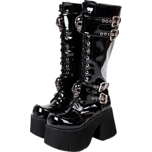 Angelic imprint Women motorcycle cool punk boots lady lolita wedges platform shoes woman Gothic high heels pumps 33-47 302 10cm
