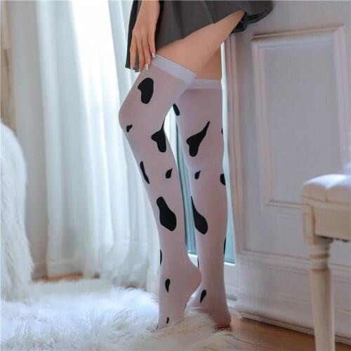 Women Cosplay Stockings Kawaii Cow Spots Printed Thigh High Stocking Cute Lovely Milk Pantyhose Medias De Mujer Cat Foot Pattern
